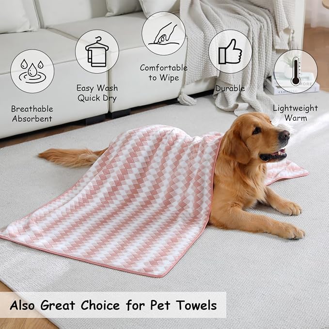 12 Pcs Pink White Diamond Towel Set-4 Bath Towels,4 Hand Towels,4 Washcloths Soft Polyester Towels with Loop Absorbent Shower Towel Quick Dry Beach Chair Towel Family Towels for Bathroom Spa Gym Pool