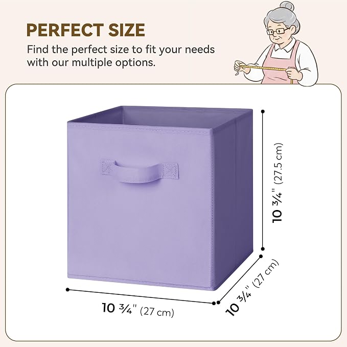 GRANNY SAYS 11 Inch Cube Storage Bins, Lavender Purple, 8-Pack | Collapsible, Cube Organizers with Thickened Base Plate, Sturdy Handles, Decorative Baskets for Shelves, Closet