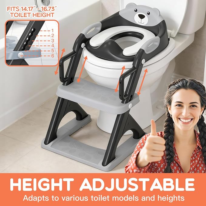 Potty Training Toilet for Toddlers, 2-in-1 Potty Training seat, Anti-Slip | SKYROKU, Fits Round & Elongated Toilets, 6 Heights, Splash Guard, Foldable, Holds 200+ lbs, Step Stool, Dishwasher Cushion