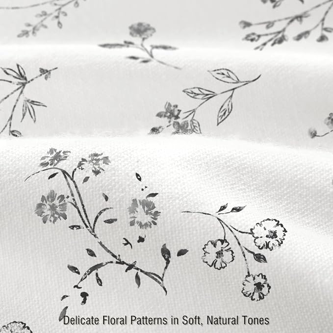 Black Floral Farmhouse Vintage Cotton Shower Curtain, French Country Shower Curtains for Bathroom, 72Wx72H