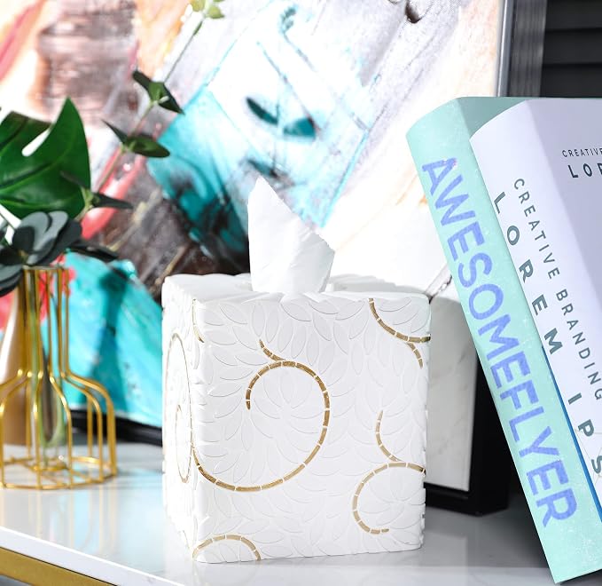 Hymmah Modern Square Tissue Box Cover Holder,Bathroom Accessories Decor Unique Design Tissue Box Cover for Bathroom Vanity Counter Tops Also Great for Bedrooms and Living Rooms