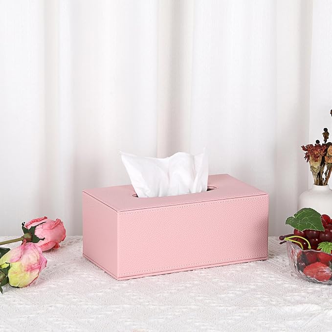 Sumnacon Tissue Box Cover Rectangle,Magnetic Bottom Tissue Box Holder,Pink | Decorative PU Tissue Box Cover Rectangular,Lychee Pattern Tissue Cover for Bathroom Toilet Bedroom Living Room Table Office