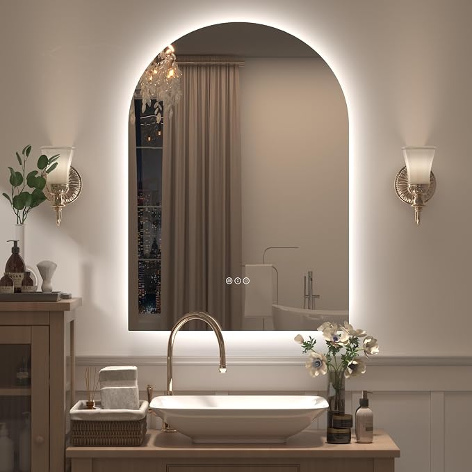 22x32 Inch Arched LED Bathroom Mirror with Lights | Lighted Bathroom Vanity Mirror for Wall, Dimmable Backlit, Anti-Fog, Shatterproof, Memory, ETL Listed