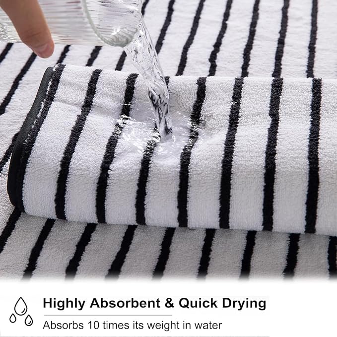 2 Piece Black White Cabana Stripe Hand Towels for Bathroom 16"x31" Ultra Soft Breathable Hand Face Towels Highly Absorbent 600GSM Towels Quick Dry Beach Chair Towel for Spa Gym Hotel Travel Camp