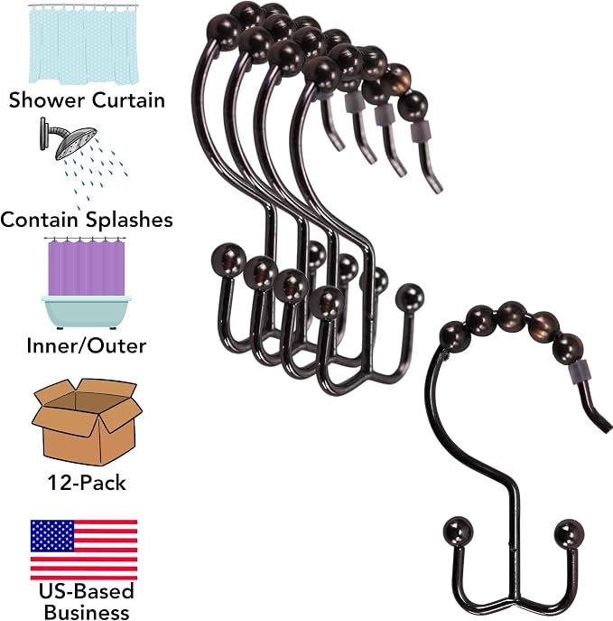 Iconikal 12-Pack Shower Curtain Double-Hooks Oil Rubbed Bronze
