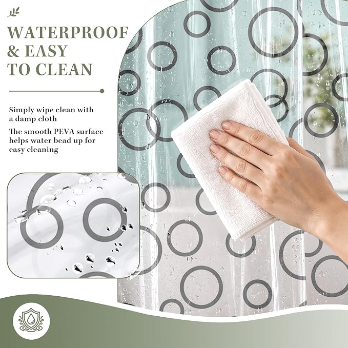 Clear Shower Curtain Liner, Geometric Abstract PEVA, 72x72 Inch | Circle Modern Waterproof Bath Plastic Shower Curtains Set with 3 Weighted Magnets and 12 Hooks for Bathroom Decor