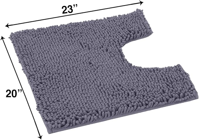 LuxUrux Dark Grey Bath Mat - U-Shaped Contoured Rug for Around Toilet, Super Absorbent Shaggy Bath Rug. Easy Machine Wash & Dry (20" x 23", Dark Gray)