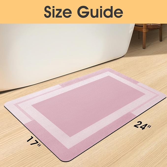 Non Slip Bath Mat, Thin Bathroom Rugs Fit Under Door, Quick Dry Bath Mats, Machine Washable Bath Rugs for Bathroom, Bathtub & Kitchen, Bathtub & Kitchen, Pink/Bordered/24 x17