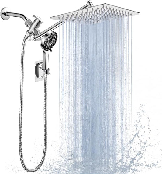 Shower Head, Rain Shower Head with Handheld Spray Combo, 8 Inch Adjustable High Pressure Rainfall Shower Head, Dual Showerhead Set with Extension Arm