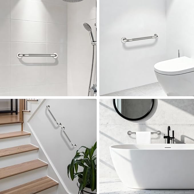 ZUEXT 24 Inch Brushed Nickel Anti Slip Shower Grab Bar with Knurled Grip | Stainless Steel Bathroom Safety Handle, Heavy Duty Wall Mounted, Balance Support Rail for Seniors Disabled, 1.25" Diameter