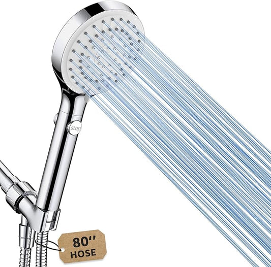 Shower Head with Handheld, High Pressure Showerhead with Long Hose | 80" Extra Long Stainless Steel Hose & Adjustable Bracket, Shower Heads with ON/OFF Switch for Pets Bath, Chrome