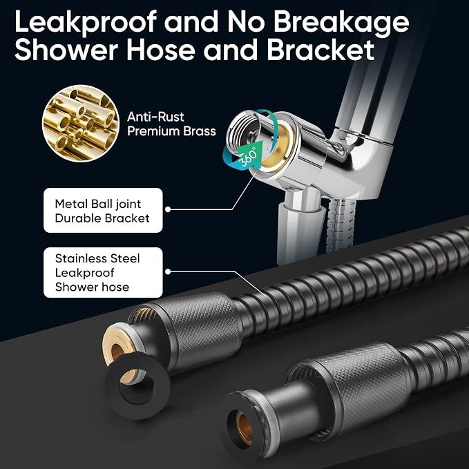 Cobbe 9 Spray Modes Handheld Shower Head, Water-Saving, Matte Black | Power Rinse, 1-Click Pause & Flow Control, 6ft Stainless Steel Hose, Adjustable Brass Bracket