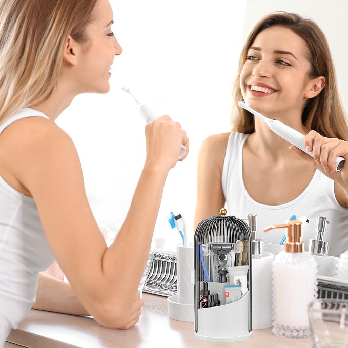 Toothbrush Holders with Sliding Lid for Bathroom Counter Organizer, Tooth Brush Toothpaste Holder for Bathroom Vanity Makeup Brushes Holder -Grey