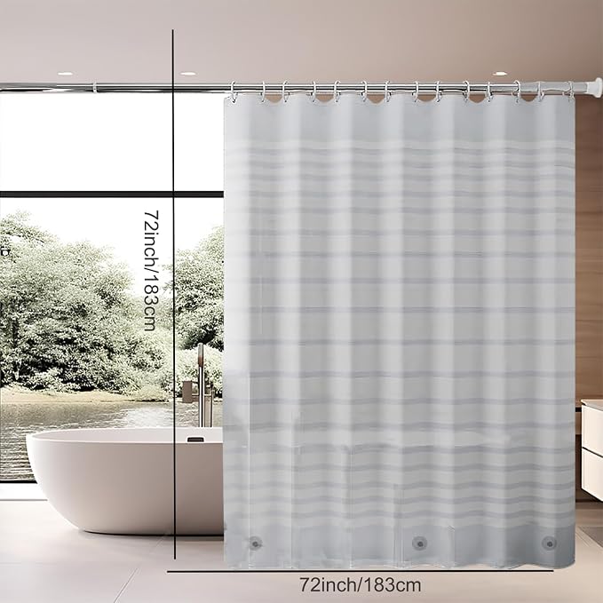 TIKABC Shower Curtain Liner, 4G PEVA Shower Liner, Plastic Waterproof Shower Curtains, 72x72 inch with Grommet Holes 3 Magnetic Weights