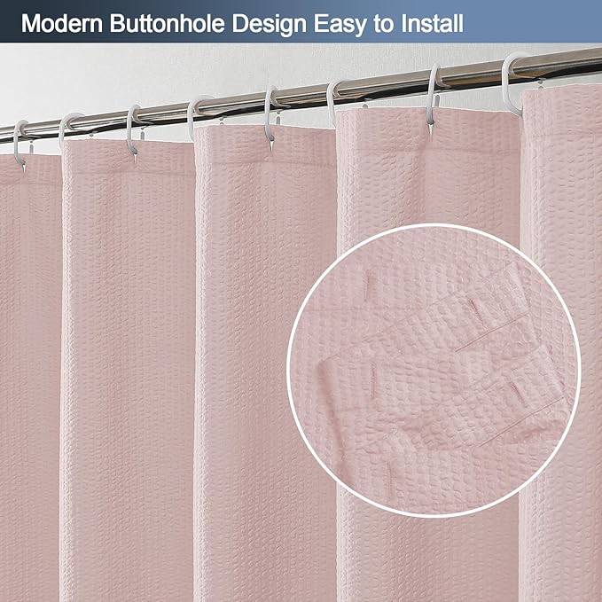 Pink Shower Curtain for Bathroom 78 Inches Long, 3D Embossed Textured Fabric Farmhouse Shower Curtain Soft Cloth, Water Repellent, Machine Washable, Hotel Style, 72" W x 78" L, Pink