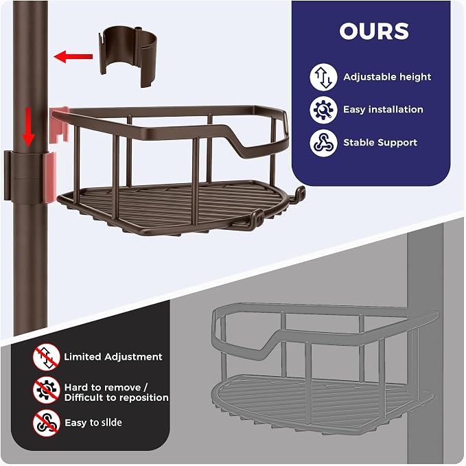 Corner Shower Caddy Tension Pole, 4-Tier Fan-Shaped Adjustable Rustproof Bathroom Organizer Shelves, 47"-125'', No-Drill Quick Installation for Inside Shower, Bathtub, Brown (BROWN)