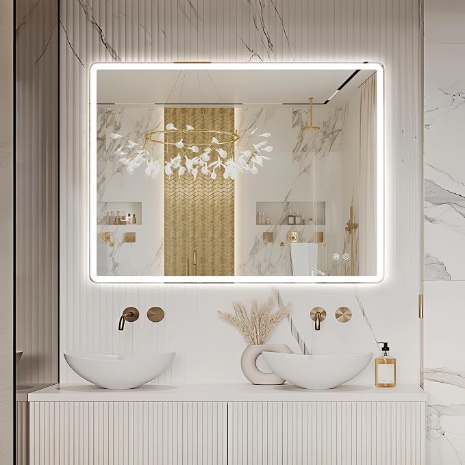 Niccy Led Mirror for Bathroom, 40"x30" Frameless Frontlit and Backlit Mirrors for Wall Lighted Mirror with Bedroom 3 Color, Defogger, Explosion-Proof, HD Glass, IP65 Vanity Horizontal/Vertical