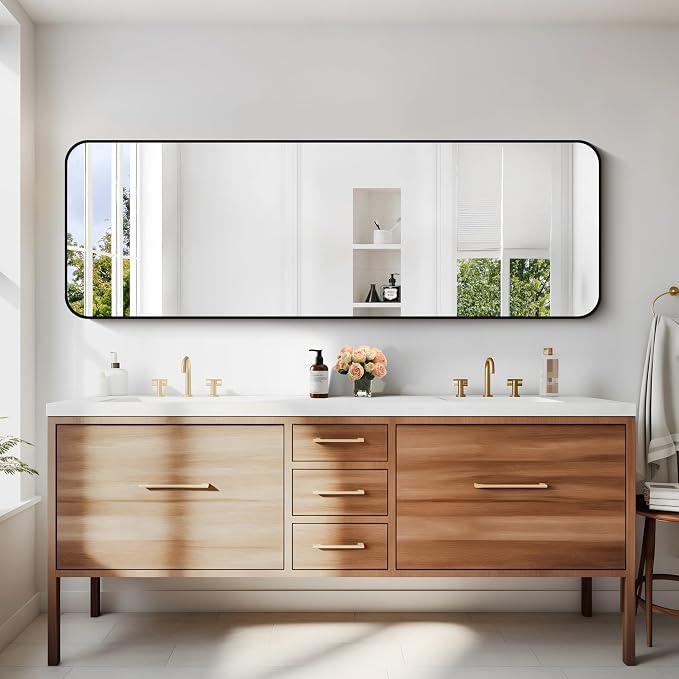 DESBING 60" x 20"Bathroom Mirror, Matte Black Wall Mirror with Metal Frame, Decorative Rectangular Vanity Mirror for Bedroom Bathroom Living Room Entryway (Horizontal/Vertical)