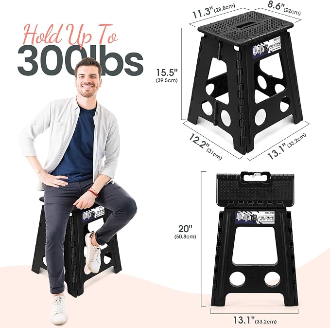 Delxo 16 Inch Folding Step Stool,Foldable Step Stool for Adults Black Dot | Step Stool with Safety Lock,Portable Collapsible Step Stool,Non-slip Folding Stools for Kitchen Bathroom Bedroom Garden 1PC