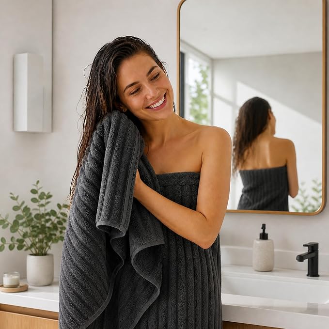 4 Piece Bath Towels, 30"x60" Microfiber Towels Set, Charcoal Gray | Large Bathroom Towels, Soft Touch, Highly Absorbent, Quick Dry, Lint Free, Long-Lasting, Family Use, Guest Bath & Daily Use