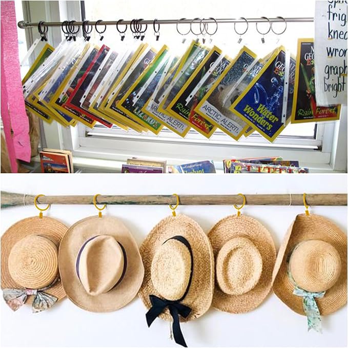42 Pack Curtain Rings with Clips 1.5" Interior Diameter,Metal Drapery Clips with Rings,Curtain Clips,Strong Vintage Decorative Rustproof Drapery Ring with Hooks for Bathroom,Bedroom(Golden)