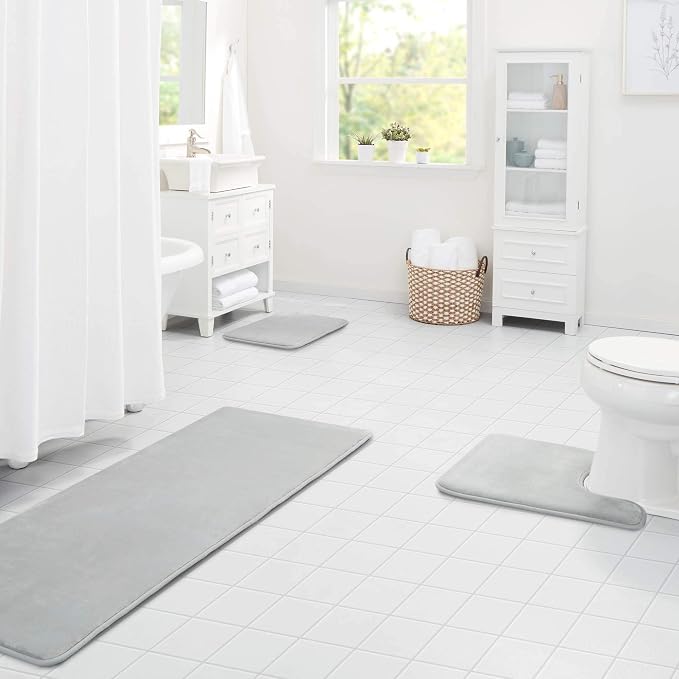 Memory Foam Bath Mat Non Slip Absorbent Super Cozy Velvet Bathroom Rug Carpet (24 inches X 48 inches, Silver)