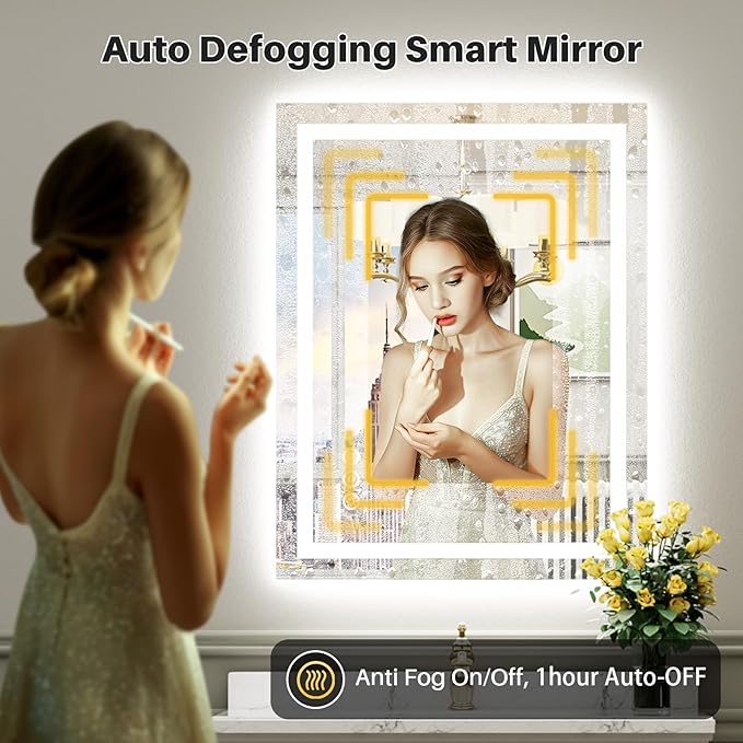 36x36 Inch Inch LED Bathroom Mirror with Lights, Front and Backlit | Anti-fog, 3 Color Dimmable, Memory Function, HD Reflection Tempered Glass, ETL Listed, IP54 Waterproof
