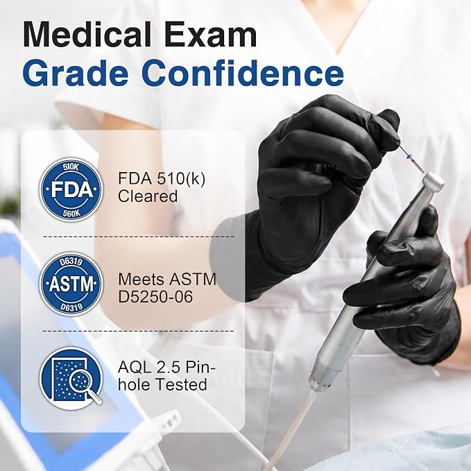 Schneider Medical Nitrile/Vinyl Blend Exam Gloves, Black Disposable | Latex&Powder free, Food Safe, Cleaning, Exam, Cooking, Food Prep, BBQ, Comfortable Fit, Ambidextrous, Unisex
