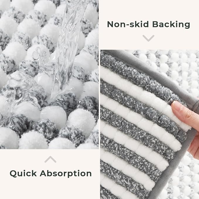 FRESHMINT Chunky Ombre Chenille Bathroom Rug, Gray & White, 24"x36" | Water Absorbent, Soft Bath Rugs for Bathroom Floor, Thick Non Slip, Washable Quick Dry