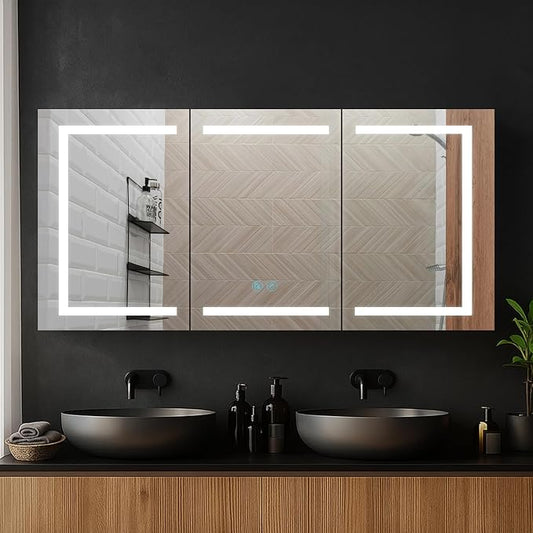 Blossom LED Lighted Bathroom Medicine Cabinet Mirror, Defogger, 60x26 | Bathroom Storage Cabinet, Medicine Cabinets Organizer, Vanity Mirror with Storage, Recessed/Surface Mount, Adjustable Shelves