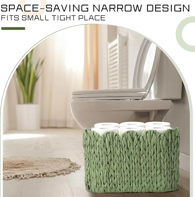 Kathfly Sage Green Toilet Paper Storage Basket Scalloped Wicker Woven Bathroom Basket Toilet Paper Holder Holds up to 6 Mega Rolls Woven Organizer for Home Bathroom Kitchen Offices