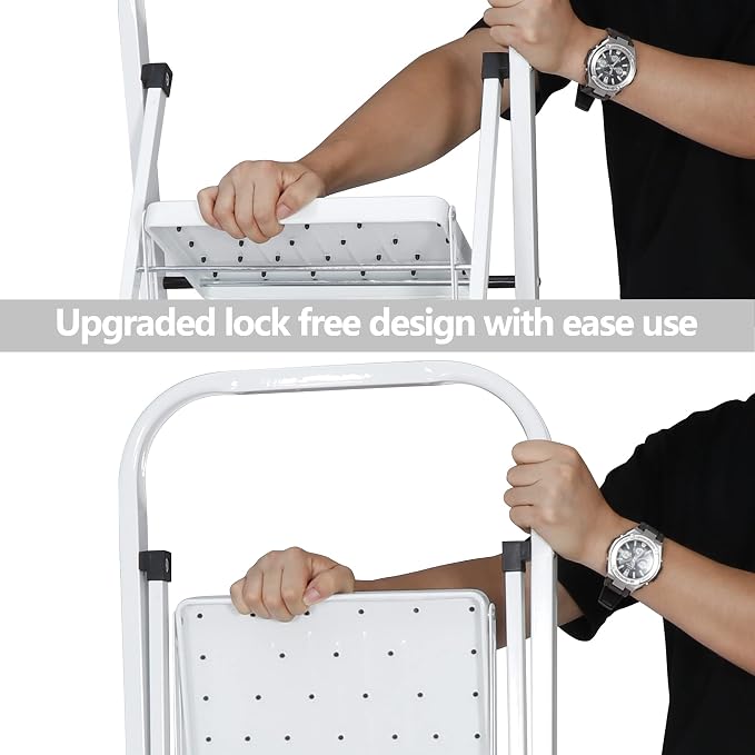 ZENY 4 Step Ladder, Folding Step Stool with Wide Anti-Slip Pedal, 330lbs Sturdy Steel Ladder for Adults, Portable Steel Step Stool for Home Kitchen Office
