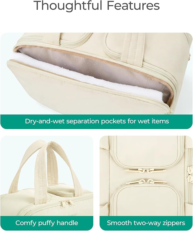 BAGSMART Travel Toiletry Bag, Puffy Large Toiletry Bag for Women, Lightweight Cosmetic Makeup Bag Organizer with Handle for Traveling, Accessories, Essentials, Toiletries (Light Blue)