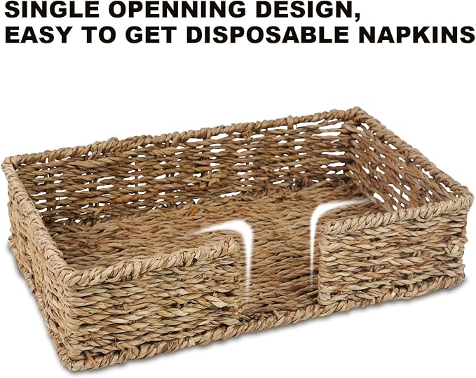Kordory Seagrass Disposable Guest Towel Holder Tray for Bathroom, Farmhouse | Wicker Bathroom Napkin Holder, Rectangular Hand Towel Holder Tray for Home, Hotel, Shopping Center