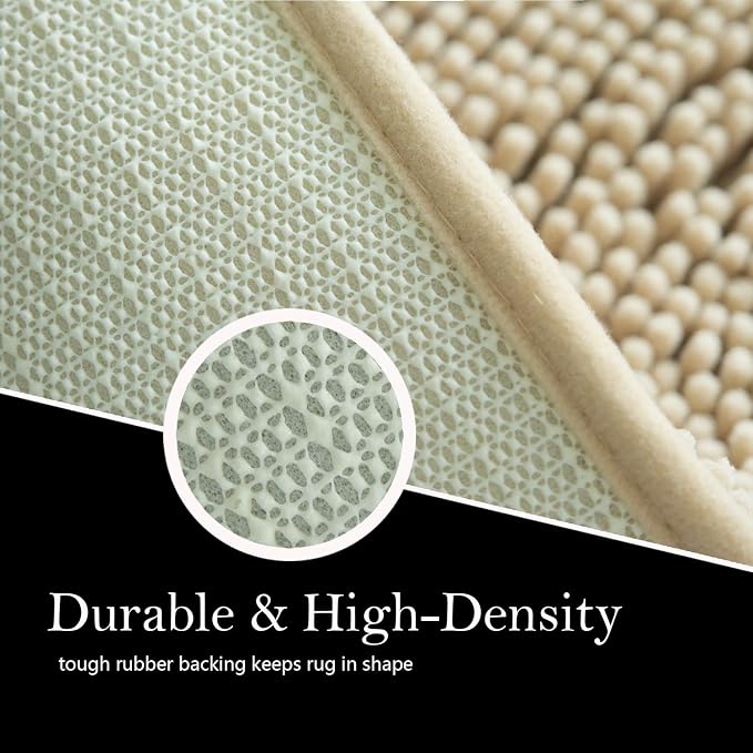 Bathroom Rugs Chenille Bath mat 2 Piece Set, Super Absorbent, Strong PVC Non Slip Backing, Bath mats for Bathroom, Plush Shaggy, Thick, Machine Washable, Bathtub, Shower, Toilet.(Beige)