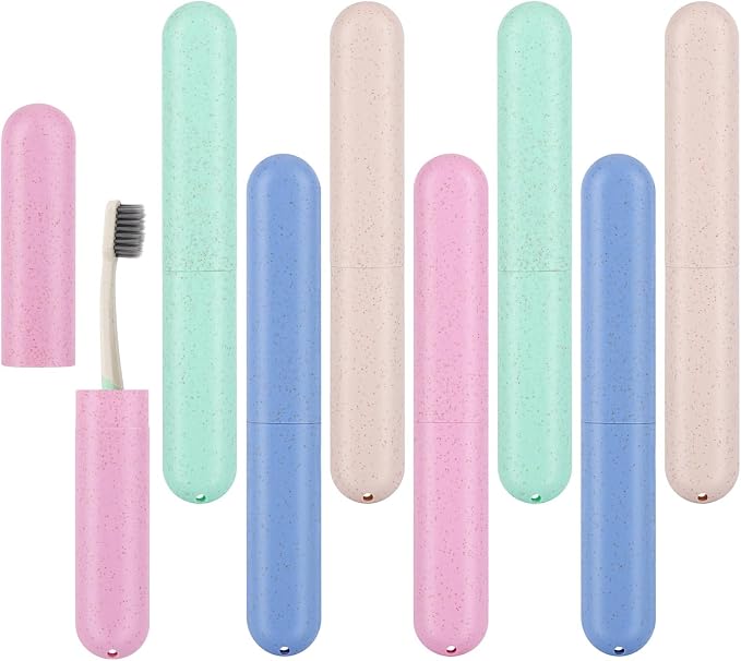 Tecbeauty 8Pcs Travel Toothbrush Case, Portable Toothbrush Holder Container Protector Cover for Travel, Business, Camping, School