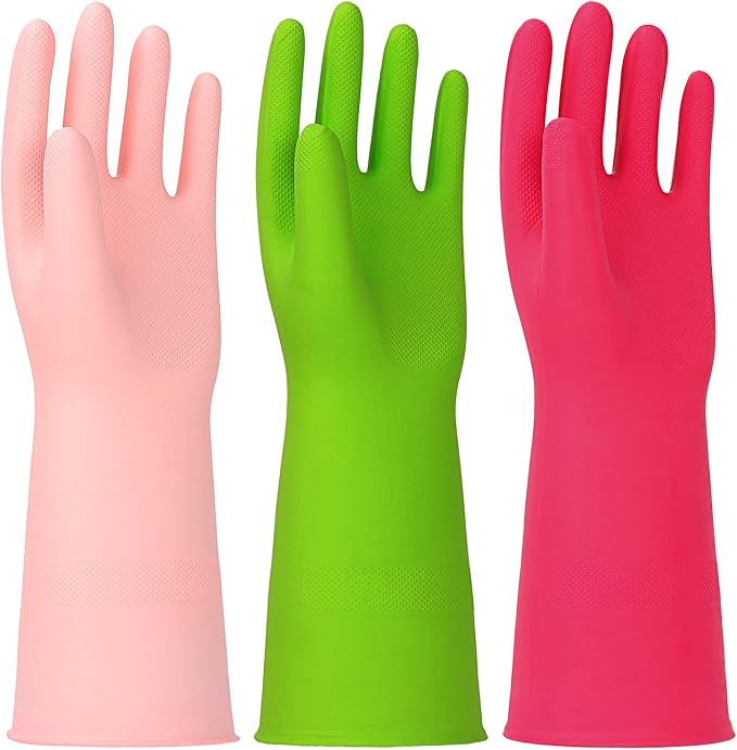 Latex Free Nitrile Cleaning Gloves, Medium, 3 Pairs | 12 Mil Thick, Reusable Gloves with Non-Slip Grip, Waterproof for Dishwashing, Kitchen, Bathroom & Household Cleaning