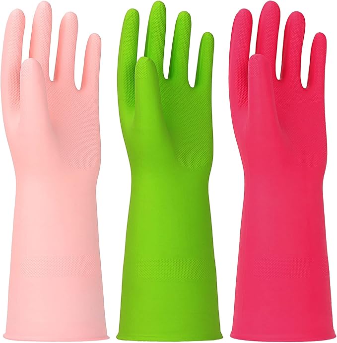 Latex Free Nitrile Cleaning Gloves, Small, 3 Pairs | 12 Mil Thick, Reusable Gloves with Non-Slip Grip, Waterproof for Dishwashing, Kitchen, Bathroom & Household Cleaning
