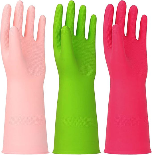 Latex Free Nitrile Cleaning Gloves, Small, 3 Pairs | 12 Mil Thick, Reusable Gloves with Non-Slip Grip, Waterproof for Dishwashing, Kitchen, Bathroom & Household Cleaning