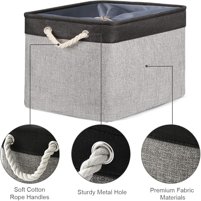 Organization and Storage Basket for Shelves - 20x16x14 inch Jumbo 3 Pack Collapsible Storage Bins for Organizing, Fabric Storage Cubes for Organizer Gift Toy Closet (Black & Grey)