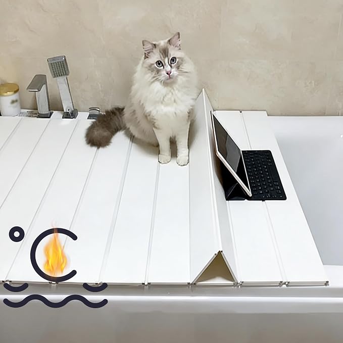 Foldable Bathtub Cover, Bath Tub Tray, Folding Bath Covers (71×31.5×0.3in) | Waterproof Insulation Table Dust Board, PVC Shutter Bath Lid Plate Fits Most Tubs for Bathroom Shower (White)
