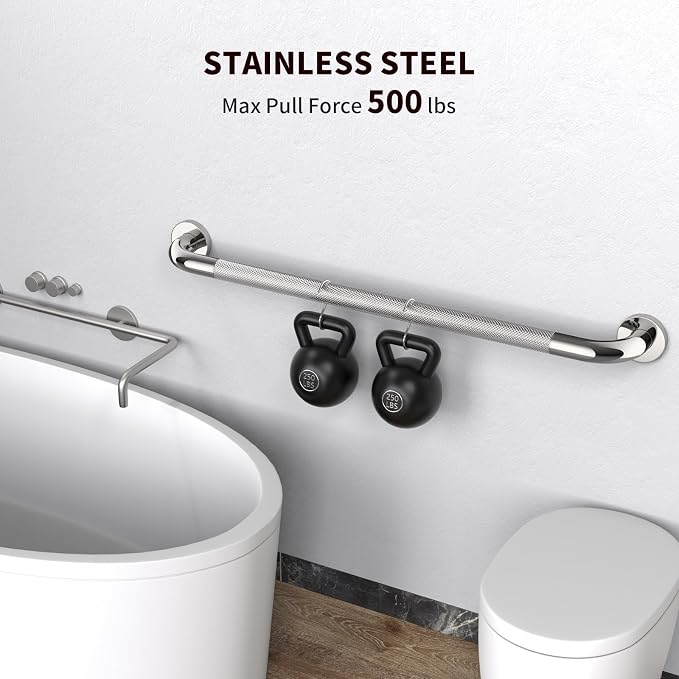 ZUEXT 2 Pack 32 Inch Chrome Anti Slip Shower Grab Bar with Knurled Grip | Bathroom Balance Support Rail, Assist Handle for Handicap Seniors, Wall Mount Stainless Steel Bath Safety Handrail, 1.25" Dia