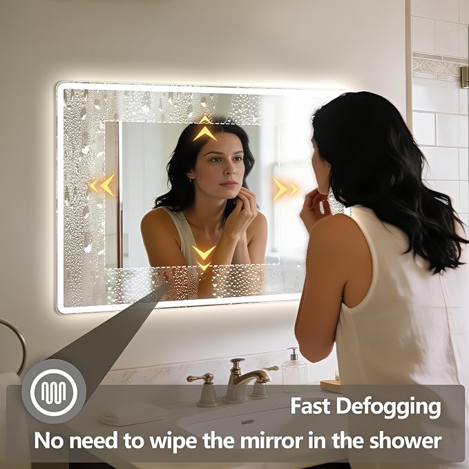 Niccy Led Mirror for Bathroom, 40"x30" Frameless Frontlit and Backlit Mirrors for Wall Lighted Mirror with Bedroom 3 Color, Defogger, Explosion-Proof, HD Glass, IP65 Vanity Horizontal/Vertical