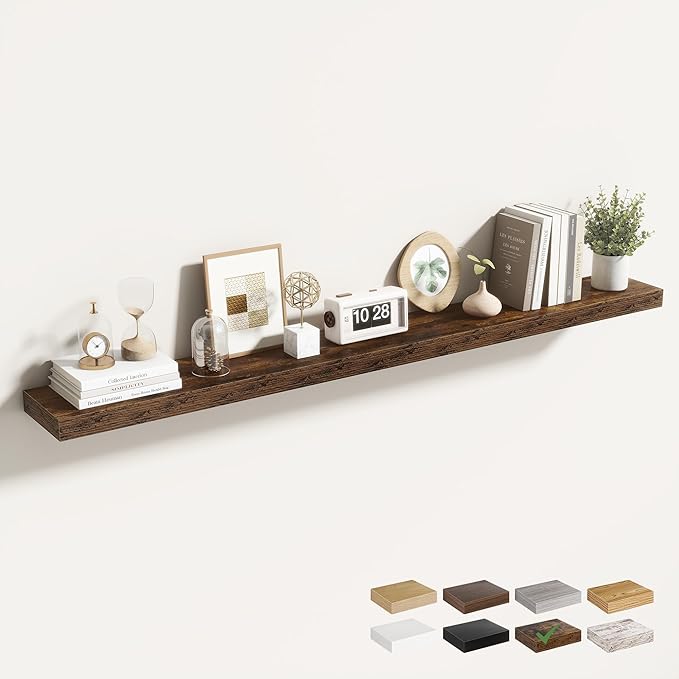 Acovy 55 Inch Floating Shelves for Wall 1 Pack, 55" Wall Shelves for Books, Storage, Decor, Wall Mounted Floating Shelf with Invisible Brackets for Kitchen, Living Room, Brown