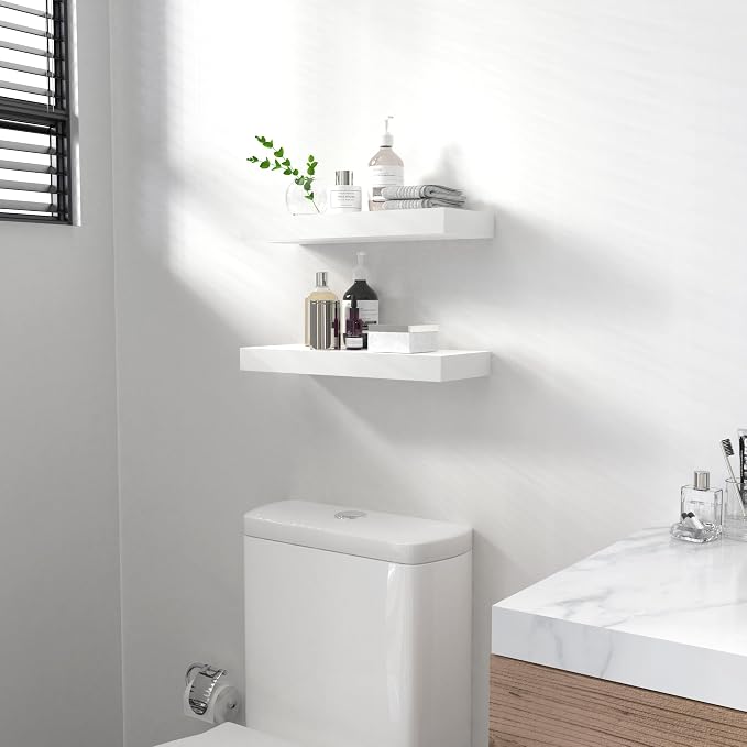 Ballucci Floating Shelf, 2-Pack 16" White Floating Shelves for Wall, Wood Wall Shelf for Living Room, Bedroom, Kitchen, Bathroom Wall Décor, 6" Deep Wall Shelves