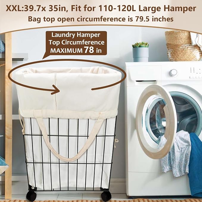 Canvas Laundry Bag Extra Large Heavy Duty Storage Bag 40"W x 35"H,XXL Beige | Thick Canvas Fabric, with Handles & Drawstring Closure, Washable Clothes Sack, 1 Pack