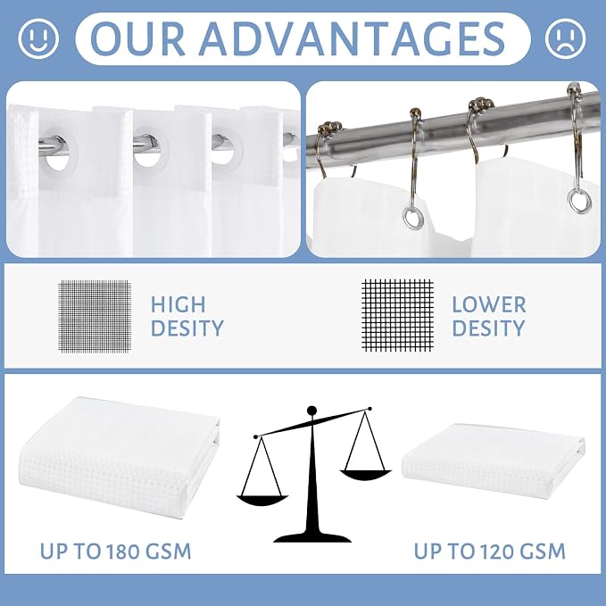 Furlinic 84 in Long Waffle Weave No Hook Shower Curtain with Waterproof Snap in Liner,White Thick Textured Bathroom Curtains with Top Window,Machine Washable & Hotel Quality,71x84 Inch