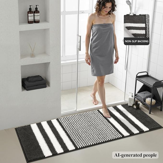 Bathroom Rugs, 47x20 Inch Extra Soft Absorbent Shaggy Chenille Bath Rugs, Non Slip Backing Quick Dry Machine Washable Modern Bath Mat for Bathroom Floor, Home Decor Accessories,Dark Grey