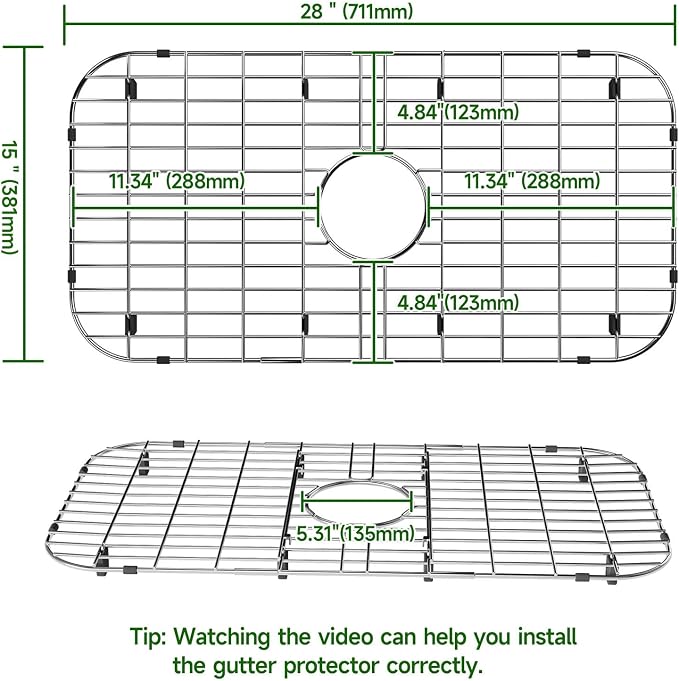 Sink Protectors for Kitchen Sink 28" x 15" with Sink Strainer | Rust Resistant Stainless Steel Kitchen Sink Grid and Sink Protectors, Sink Rack for Bottom of Sink with Sink Strainers