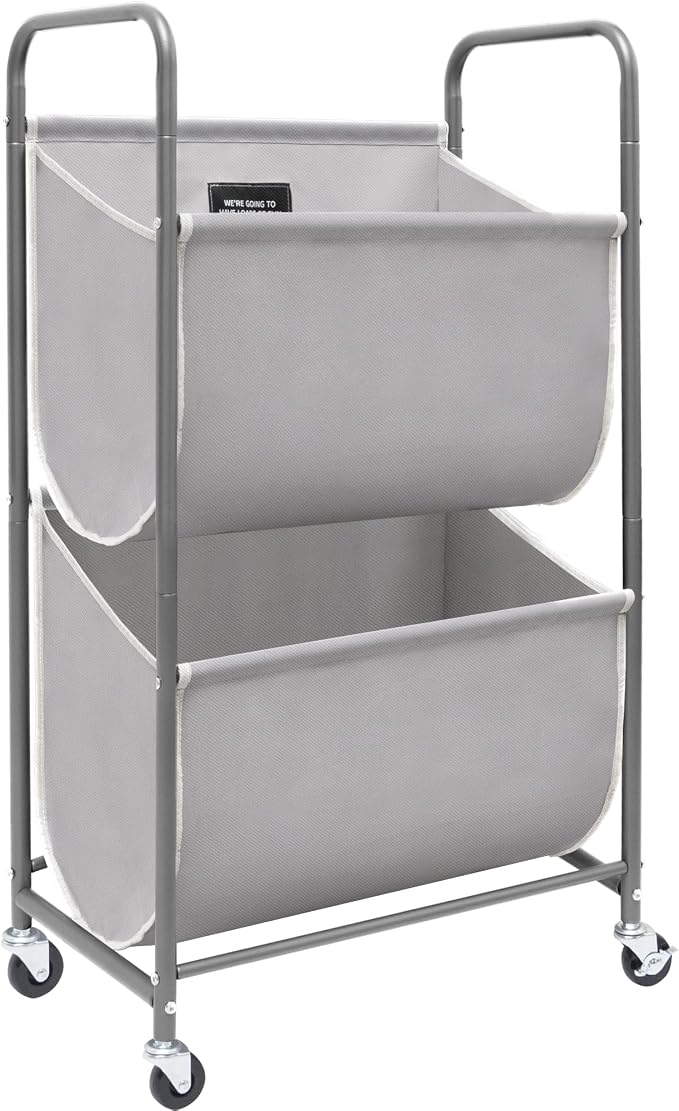 STORAGE MANIAC 80 Liters Vertical Rolling Laundry Hamper, 2 Section Laundry Sorter with Wheels and 2 Breaks, 2-tier Laundry Baskets for Small Space, Dorm, Laundry Room, Closet, Bathroom, Gray 2-tier